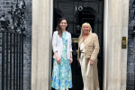 Aphra with Deborah Dixon outside 10 Downing Street